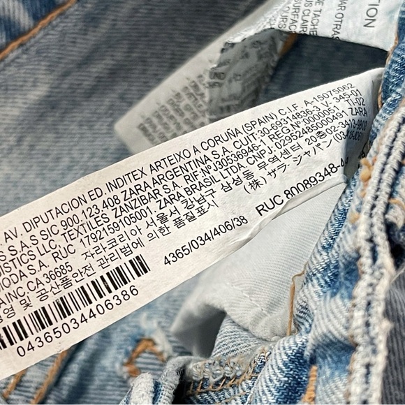 Zara High Rise Light Wash Mother Style Jeans Raw Hem Denim Button Women’s Size 6 - Picture 14 of 14